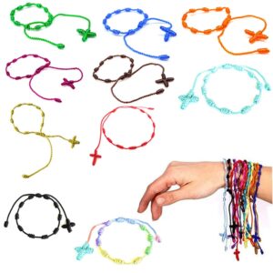 UoYu Set of 10 Handmade Rosary Cross Bracelets, Pulseras Decenarios