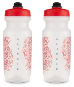 peakline sports - 2nd gen big mouth bike water bottle (21 oz) by specialized bikes (2-pack) (clear / red)