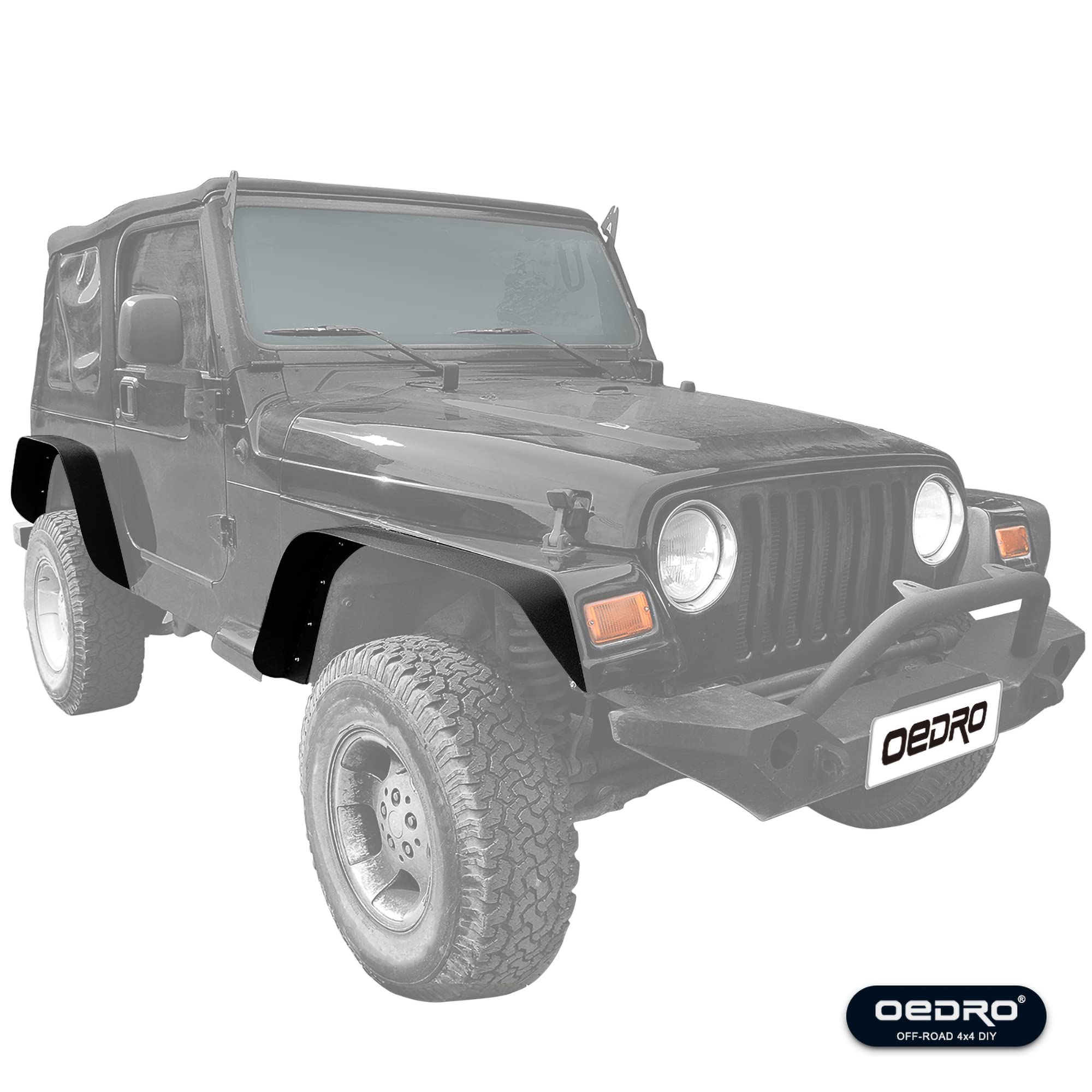 OEDRO Flat Fender Flares Compatible for 1997-2006 Jeep Wrangler TJ & LJ Off-Road Front & Rear Wheel Flares 4 PCS Set Solid Steel Guards