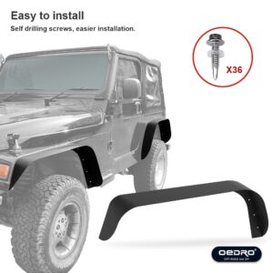 OEDRO Flat Fender Flares Compatible for 1997-2006 Jeep Wrangler TJ & LJ Off-Road Front & Rear Wheel Flares 4 PCS Set Solid Steel Guards