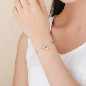 SLUYNZ 925 Sterling Silver Fatima Hamsa Hand Evil Eye Bracelet for Women Blue Round Eyes Bracelet