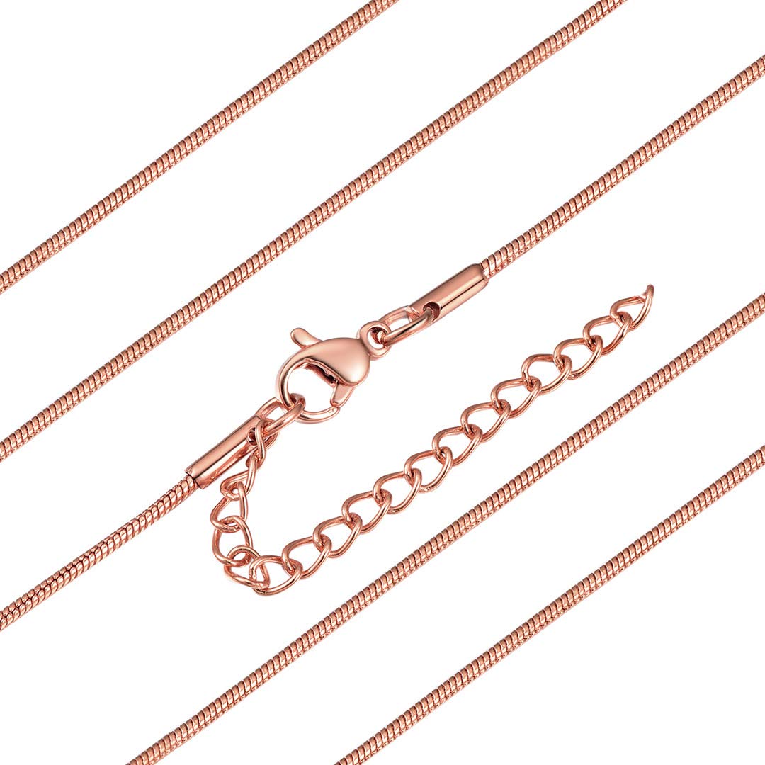 316L Stainless Steel Snake Chain Rose Gold 1mm Thin Slim Necklace Chain for Women, 22"