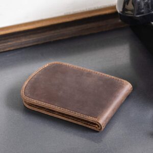 Polare Slim Curve Front Pocket RFID Blocking Italian Real Leather Bifold Wallet for Men (Dark Brown)