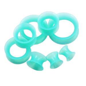 Longbeauty 3 Pairs Black/Luminous/Turquoise Thin Silicone Double Flared Flexible Tunnels Ear Skin Stretcher Plugs Gauges Kit Piercing