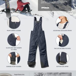 TSLA Women's Winter Snow Bibs, Waterproof Insulated Snowboard Overalls, Ripstop Ski Pants, Winter Snow Bib Charcoal Blue, Medium