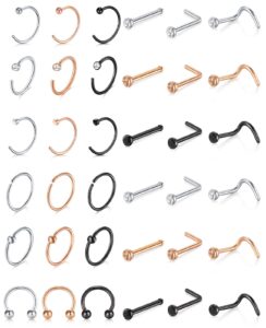 d.bella 18g nose rings studs l-shaped nose studs screw stainless steel nose rigns piercing jewelry set 36pcs