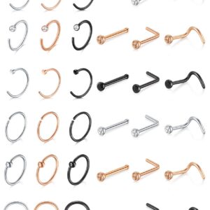 D.Bella 18g Nose Rings Studs L-Shaped Nose Studs Screw Stainless Steel Nose Rigns Piercing Jewelry Set 36pcs