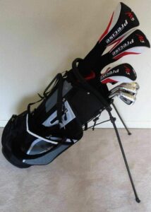 mens left handed golf complete set driver, wood, hybrid, irons, wedge, putter clubs deluxe stand bag lh regular flex