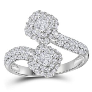 dazzlingrock collection 14kt white gold womens princess diamond 2-stone bypass bridal wedding engagement ring 1.00 ctw