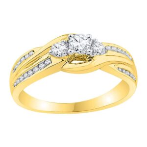 Dazzlingrock Collection 10k Yellow Gold Womens Round 3-stone Diamond Bridal Wedding Engagement Ring 1/2 ctw