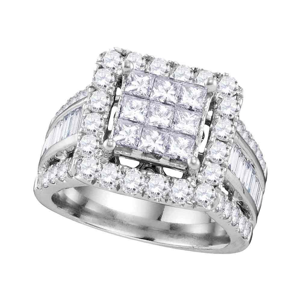 Dazzlingrock Collection 14kt White Gold Womens Princess Diamond Cluster Bridal Wedding Engagement Ring 3.00 ctw