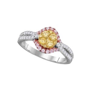 dazzlingrock collection 14kt white gold womens round yellow diamond cluster bridal wedding engagement ring 3/4 ctw