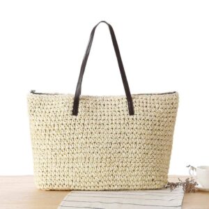 Straw Bag Classic Concise Handbag Shoulder Bag Exquisite Handwoven Retro Tote Bags for Beach Travel and Daily Use