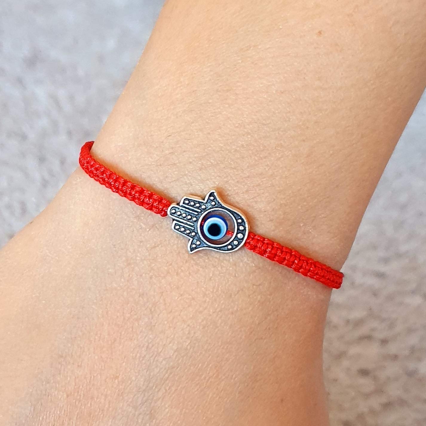 MYSTIC JEWELS by Dalia – Macrame Red String Bracelet for Luck – Blue Turkish Eye with Fatima Hand Hamsa