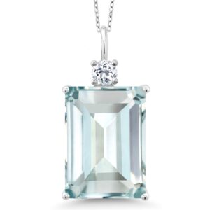 gem stone king 16.13 cttw sky blue simulated aquamarine and white topaz pendant necklace for women in 925 sterling silver | emerald cut 18x13mm | with 18 inch silver chain