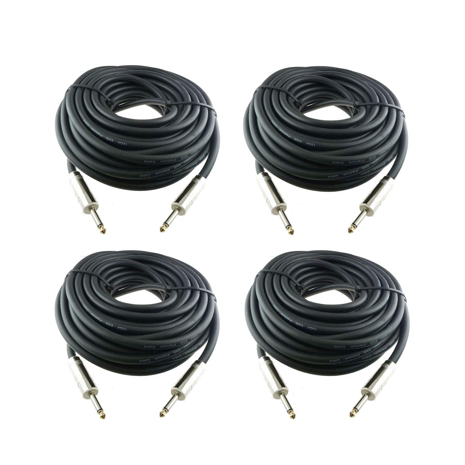 Yoico 4Pcs 25 Feet Professional 1/4" to 1/4" Speaker Cables, 12 Gauge AWG 2-Conductor 1/4 Male Inch Heavy Duty Audio Amplifier Cord Wire, 4 Pack