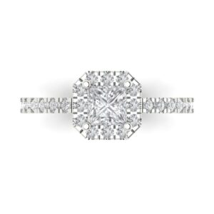 Clara Pucci 1.34ct Princess Cut Solitaire W/accent Moissanite Proposal Designer Wedding Bridal art deco Anniversary Ring 14k White Gold