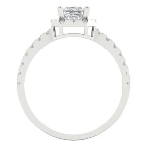 Clara Pucci 1.34ct Princess Cut Solitaire W/accent Moissanite Proposal Designer Wedding Bridal art deco Anniversary Ring 14k White Gold