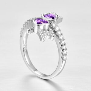 Emsione 925 Sterling Silver Plated Created Amethyst 2 Heart CZ Cut Whit Rock Hands Eternity Ring Anniversary Wedding Engagement Band Ring Size 9 Color Purple