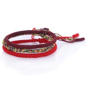 MENGLINA Men Women Chinese Lucky Red String Bracelet Tibetan Buddhist Prayer Handmade Yoga Prayer Rope Mala Bracelet Adjustable Size (Red)