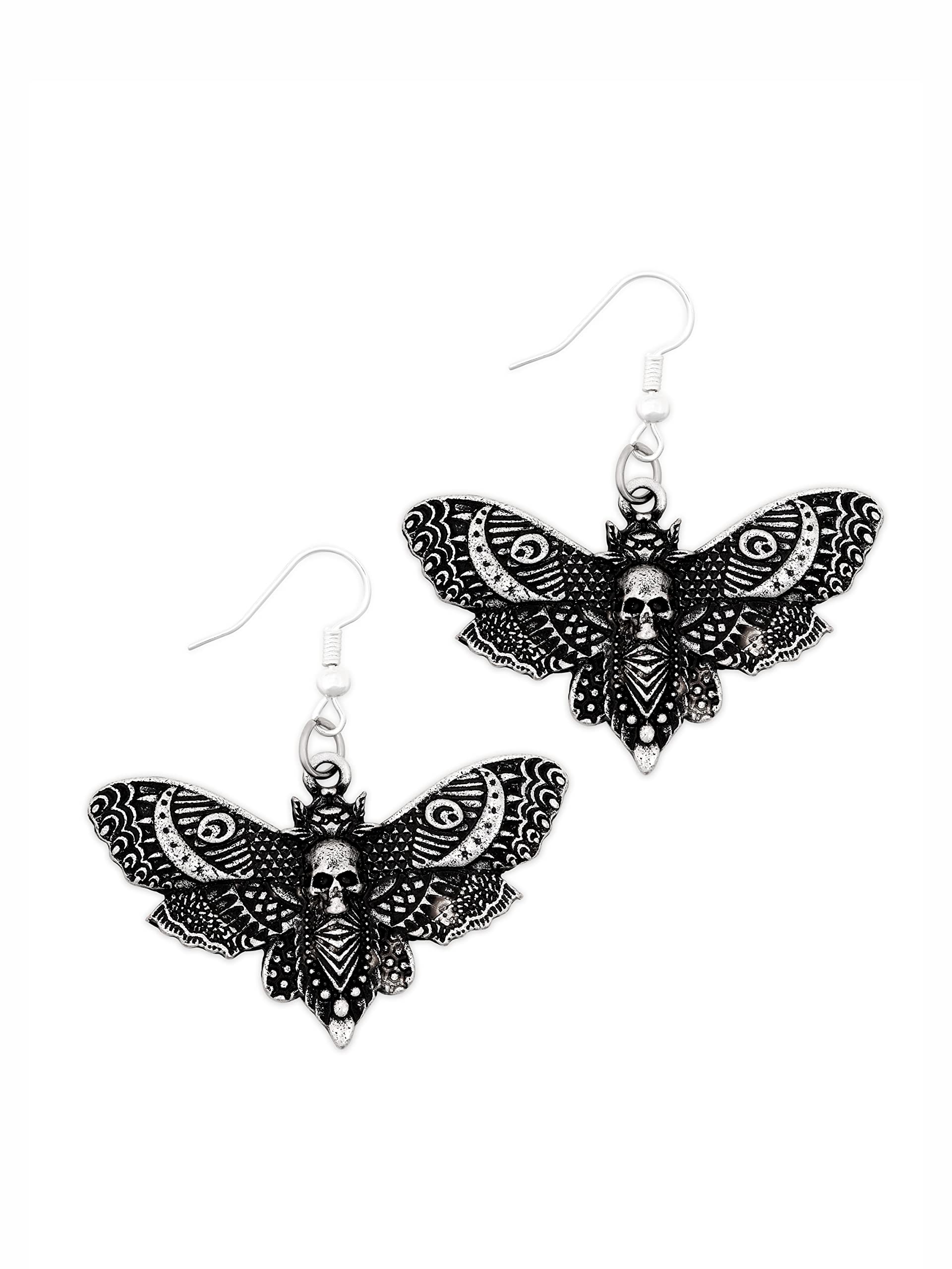 HAQUIL Deathhead Hawkmoth Skull Dangle Drop Earrings for Women, Zinc, Skull Jewelry Gift