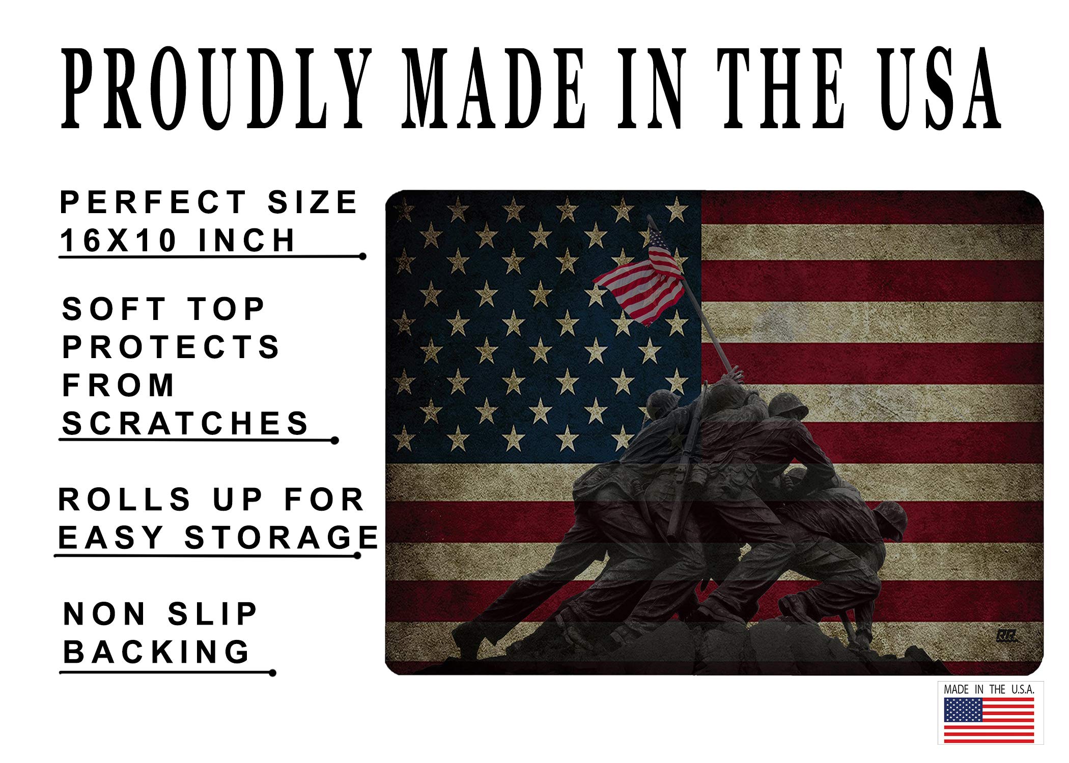 Rogue River Tactical Iwo Jima Memorial USA American Flag Gun Cleaning Mat Bench Pad Gift for Gun Owner Patriotic Military Veteran