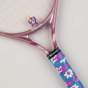 Racket Pets Kids Tennis Racket Dampener & Matching Overgrip Tape, Performance Shock Absorbing Dampener for Tennis Racket & Fun Animal Print Tennis Wrap Grip Tape (Unicorn)