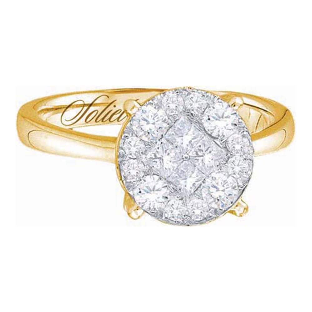 Dazzlingrock Collection 14kt Yellow Gold Womens Princess Round Diamond Soleil Cluster Bridal Wedding Engagement Ring 2.00 ctw