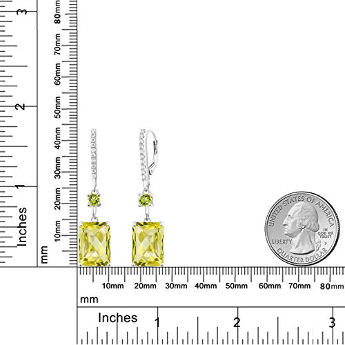 Gem Stone King 14.60 Ct Octagon Checkerboard Yellow Lemon Quartz Green Peridot 925 Silver Dangle Earrings