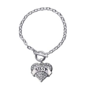 Inspired Silver - Sissy Toggle Charm Bracelet for Women - Silver Pave Heart Charm Toggle Bracelet with Cubic Zirconia Jewelry