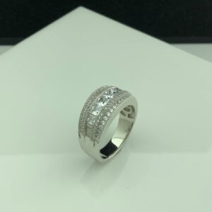 SILVERCLOSEOUT Rhodium Plated Sterling Silver Wide Square Cut Womens Cubic Zirconia Statement Ring - Size 11