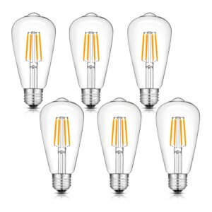 AOMRYOM Dimmable 4W LED Edison Bulbs 40W Incandescent Equivalent 2700K Soft White, E26 Base LED Filament Light Bulb, ST21 / ST64 Antique Edison Style Clear Glass Cover, Pack of 6