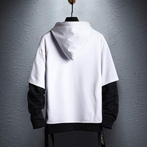 GURUNVANI Contrast Color Pullover Hoodie Mens Patchwork Hoodies Men White