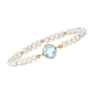 ross-simons 4.60 carat sky blue topaz and 4-5mm cultured pearl bracelet in 14kt yellow gold