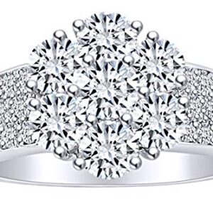 AFFY 2 Carat (Cttw) Round Shape White Natural Diamond Cluster Engagement Wedding Ring in 14k Solid White Gold Ring Size-8.5