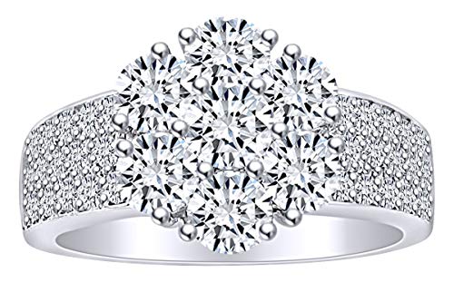 AFFY 2 Carat (Cttw) Round Shape White Natural Diamond Cluster Engagement Wedding Ring in 14k Solid White Gold Ring Size-8.5