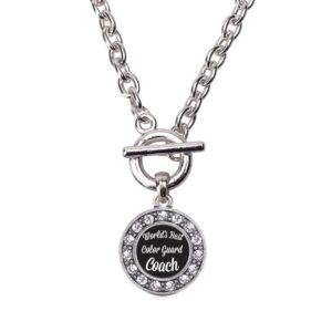 Inspired Silver - World's Best Color Guard Coach Toggle Charm Necklace for Women - Silver Circle Charm 18 Inch Necklace with Cubic Zirconia Jewelry