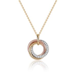 Ascona S925 Sterling Silver 3 Circles Necklaces Tricolor Generation Necklace for Women Interlocking Rings Pendant Necklace Great Grandma Christmas Mothers Day Valentines Day Gifts