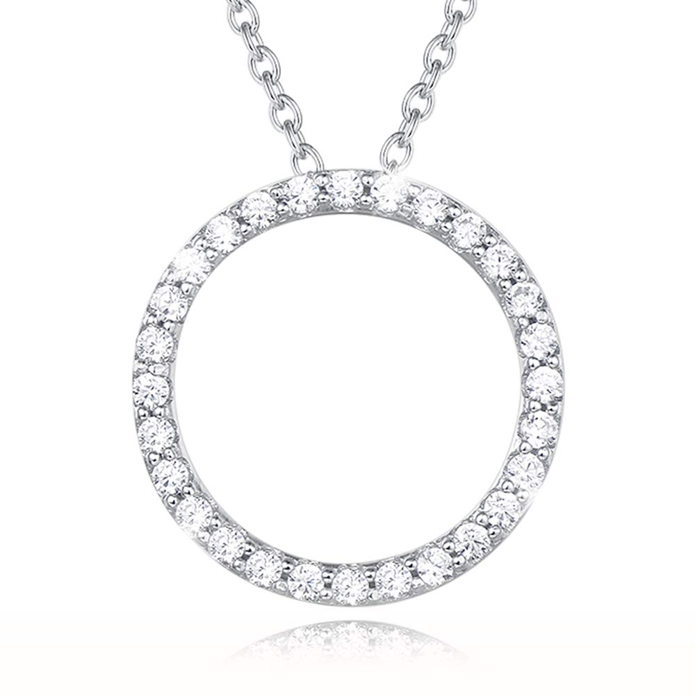 AGVANA Sterling Silver Circle Necklace for Women 5A Cubic Zirconia CZ Halo Open Eternity Circle Dainty Pendant Anniversary Jewelry for Her Birthday Gifts for Women Mom Wife Yourself