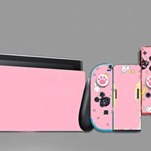 2X Silicone Analog Non-Slip Thumb Grips Stick Cap Case Cover Handle Joystick Button Caps for Nintendo Switch NS & Switch Lite Joy-con Controller Cute Cat Claw (White-Pink)