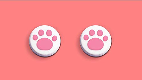 2X Silicone Analog Non-Slip Thumb Grips Stick Cap Case Cover Handle Joystick Button Caps for Nintendo Switch NS & Switch Lite Joy-con Controller Cute Cat Claw (White-Pink)