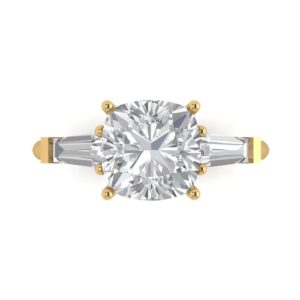 clara pucci 3.44ct cushion cut 3 stone solitaire moissanite designer wedding bridal art deco anniversary ring 14k yellow gold 3.50