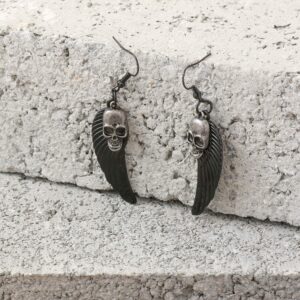 HAQUIL Goth Black Angel Wing Skull Earrings, Halloween Gothic Skull Jewelry Gift for Women