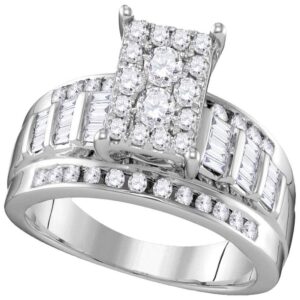 dazzlingrock collection 10kt white gold womens round diamond rectangle cluster bridal wedding engagement ring 7/8 ctw - size 10