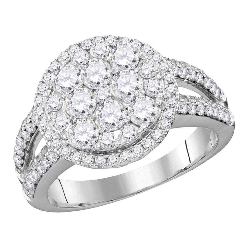 Dazzlingrock Collection 14kt White Gold Womens Round Diamond Cluster Bridal Wedding Engagement Ring 1-3/4 ctw