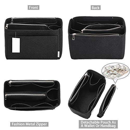 ZTUJO Purse Organizer, Felt Bag Organizer Purse Organizer Insert For Speedy, Neverfull, Graceful, Neverfull,Tote, Handbag,Shaper (Medium, Black)