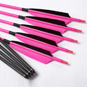 Linkboy Archery Spine 300-600 Arrows Pure Carbon ID6.2mm Shaft Fluorescent Pink Turkey Vanes Points Bow Hunting Shooting 6PCS (Spine 300 30inch)