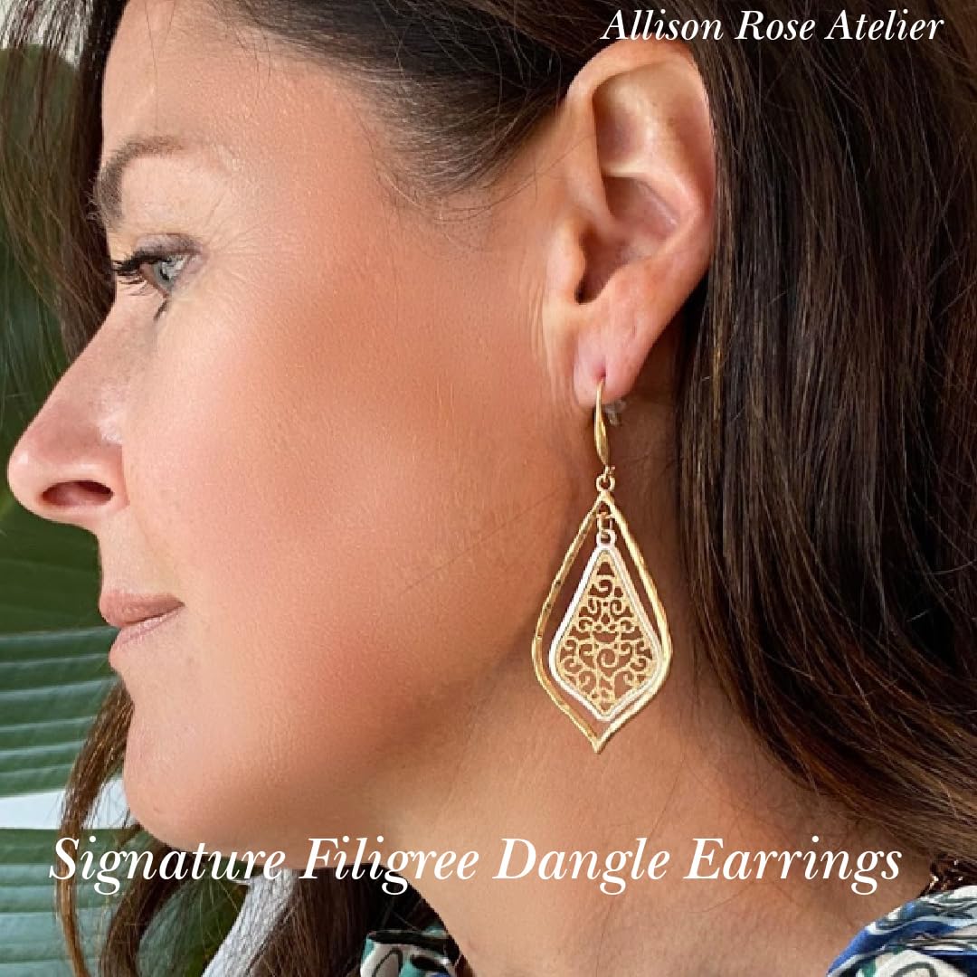 ALLISON ROSE ATELIER – Boho Filigree Two-Tone Dangle Earrings - Exquisite Handcrafted Jewelry for Boho Chic Style - Large Two Tone Worn Gold and Silver Plated Earring Set