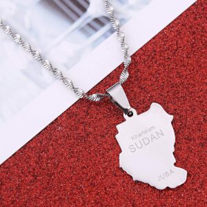 BR Gold Jewelry Stainless Steel Original Old Sudan Map Juba Necklace Pendant (Silver Color)