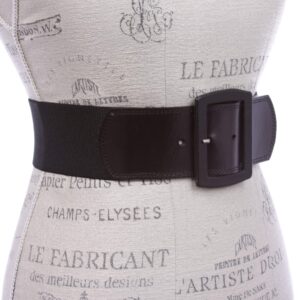 Women's 2 1/2" (64 mm) Wide Elastic High Waist Leather Stretch Belt, Black | m/l - 29"~33"